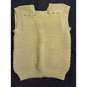 Vintage Hand knit Crochet Yellow Summer Sweater Sz Small Cottage Twee 1980s